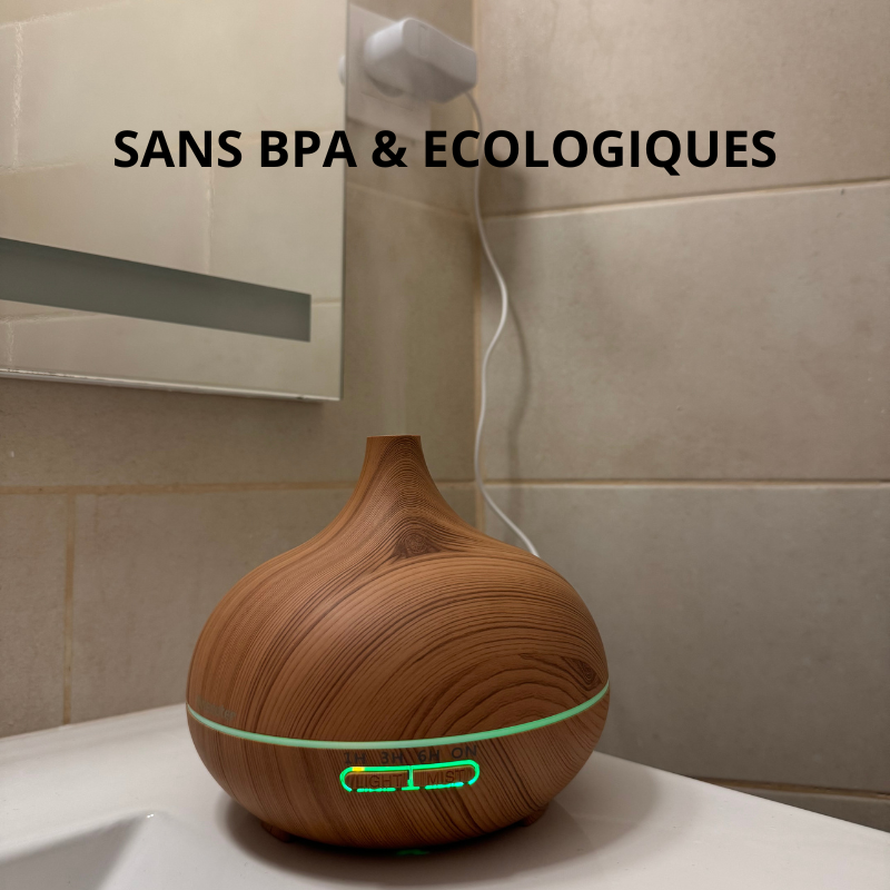 Diffuseur d’Huiles Essentielles BrumiZen™ – Bois Clair 500ml | Lumière LED & Télécommande