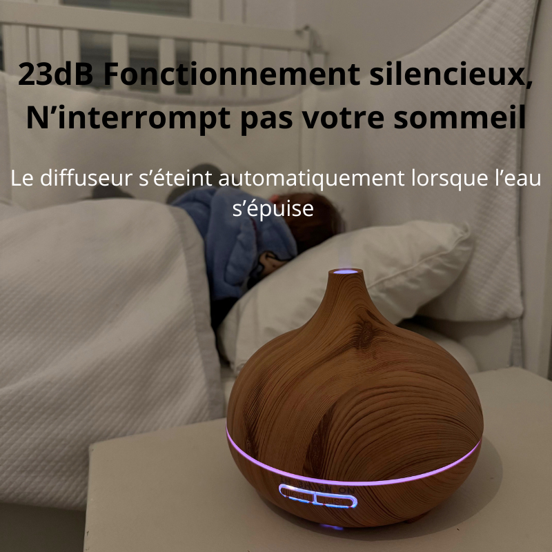 Diffuseur d’Huiles Essentielles BrumiZen™ – Bois Clair 500ml | Lumière LED & Télécommande